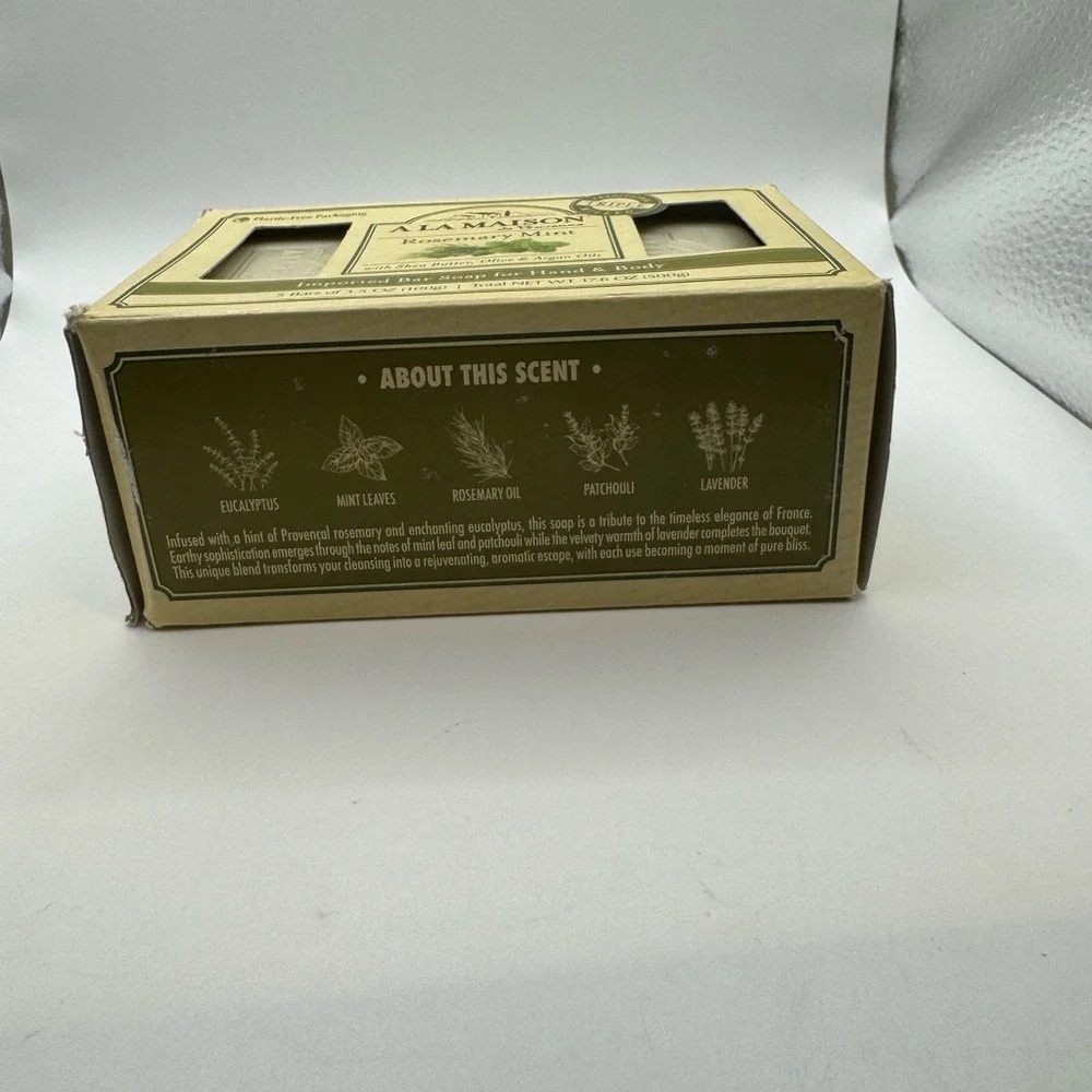 A LA Maison de Provence Rosemary Mint 5 Pack‎ Hand & Body Bar Soap NEW
